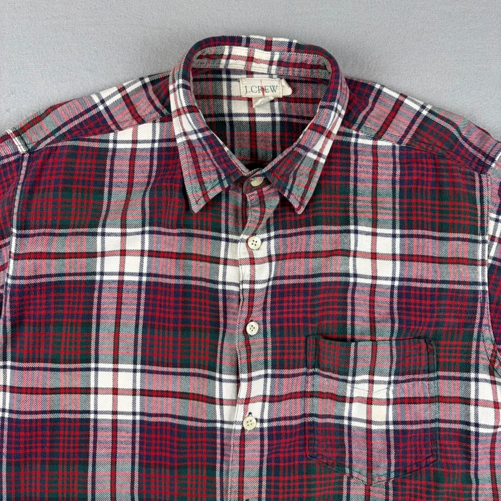 VTG J Crew Oarsman Mens Medium Red Plaid Long Sleeve Flannel Shirt Cotton